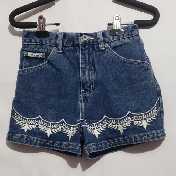 vintage jean shorts embroidered medium dark wash - Picture 2 of 7
